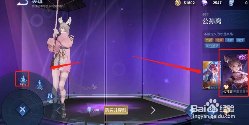 公孙离史诗皮肤的特写效果在哪查看？