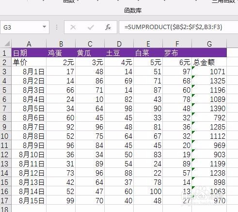 EXCEL如何让明细行乘以固定的一行单价求总金额