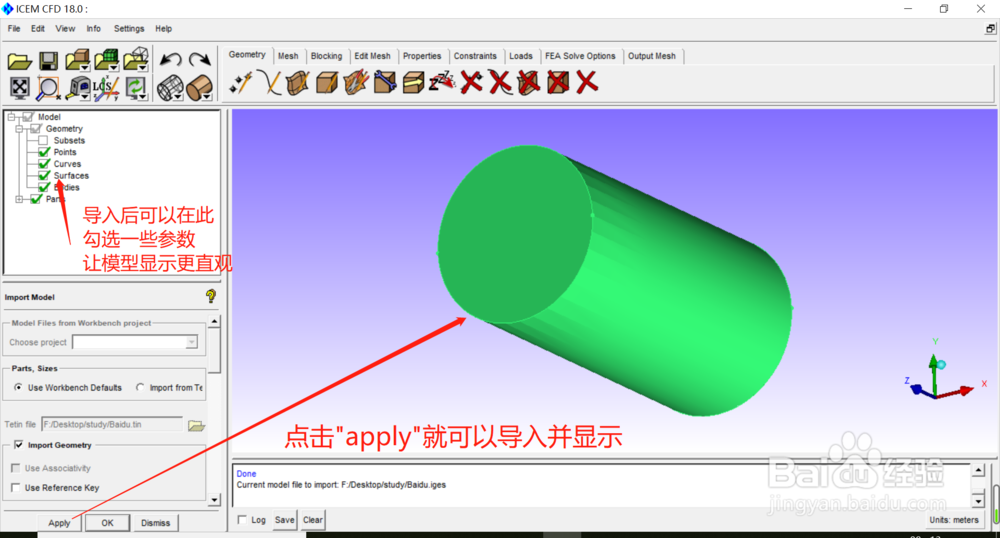 ICEM CFD导入CAD的几何模型
