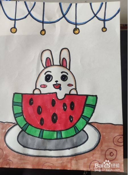 兔子涂色画涂色后效果图片