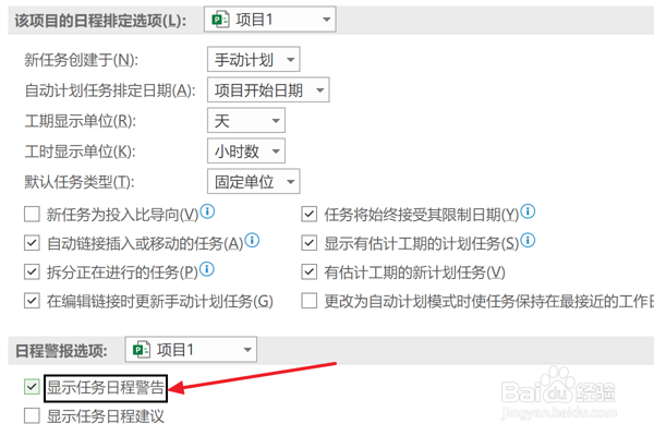 Project2021设置显示任务日程警告