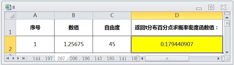 EXCEL用T.DIST返回t分布百分点求概率密度函数值