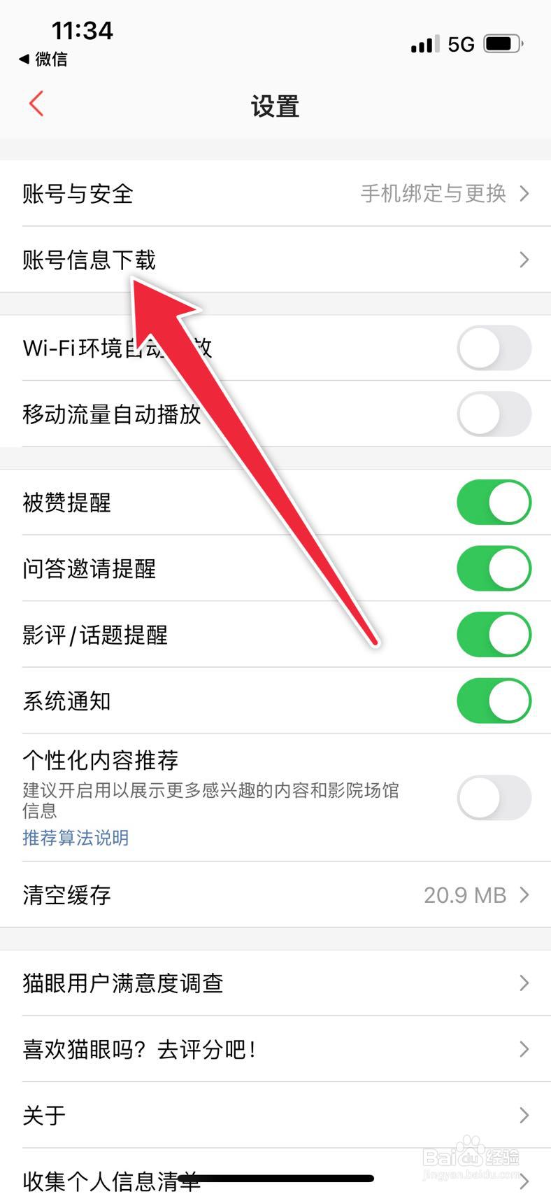 猫眼如何下载账户信息