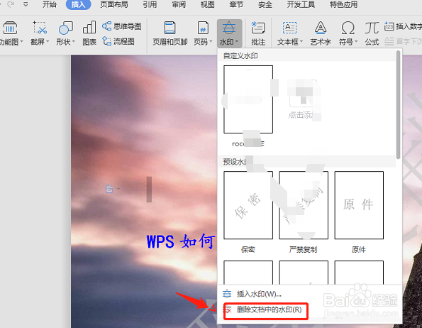 WPS如何添加或删除水印符号