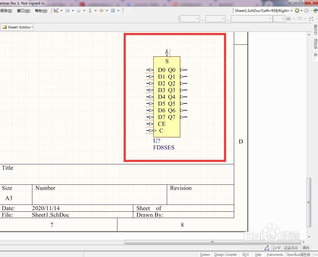 如何在AD中放置异步置位使能分立8位D型触发器？