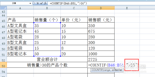 COUNTIF函数——返回指定条件的参数个数