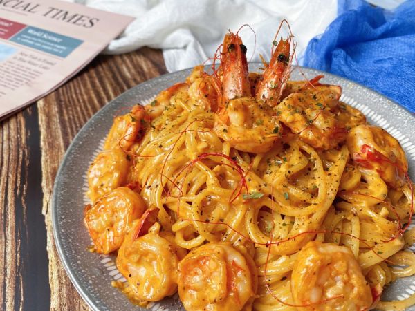 蒜香奶油虾仁意面