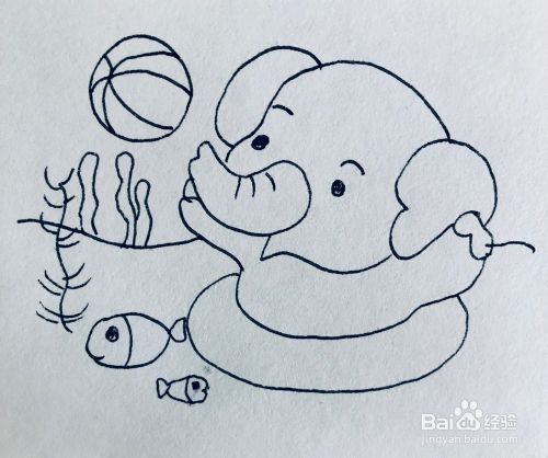 怎么绘画游泳的小象简笔画