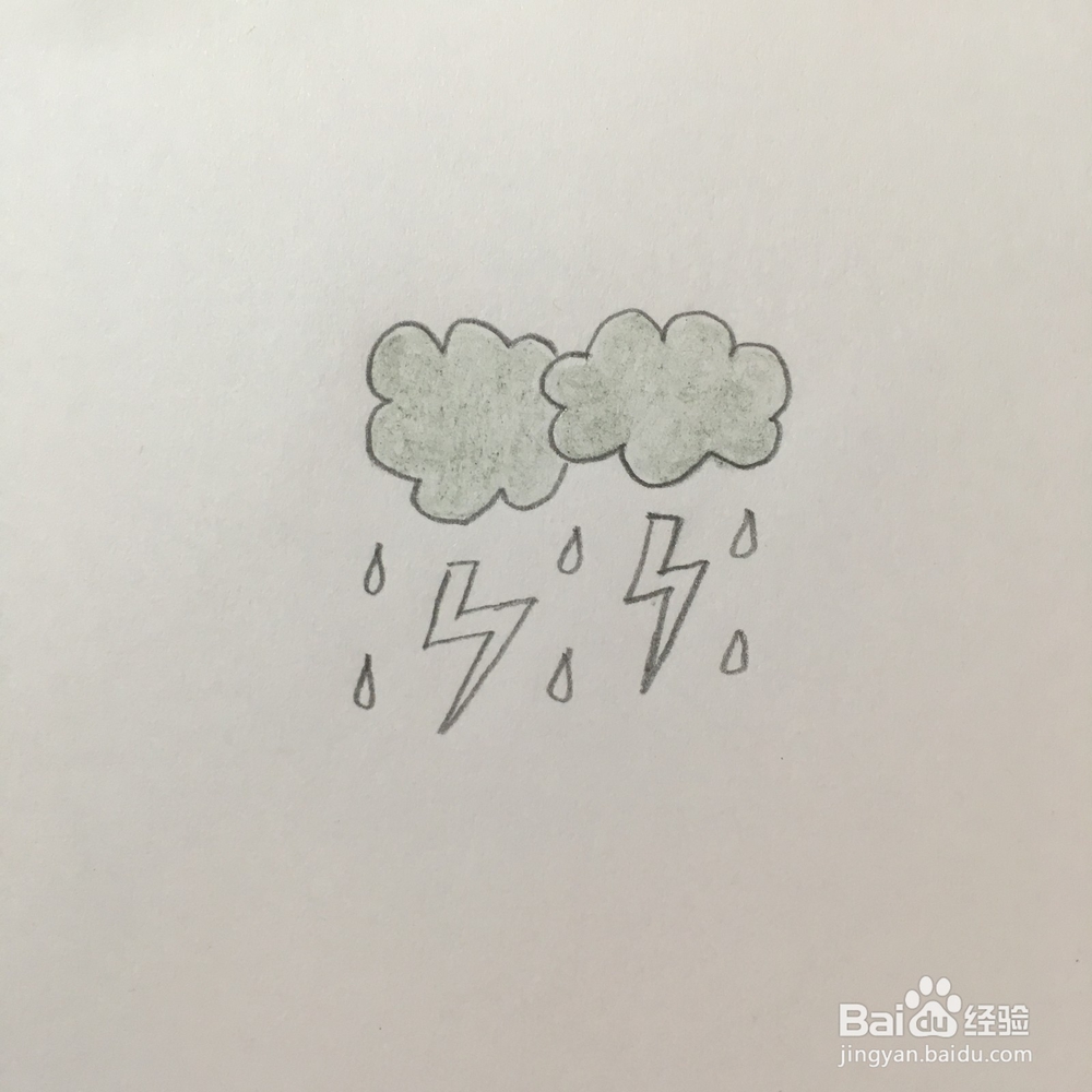 浮云蔽日、雷雨交加的天气怎么用简笔画表示?