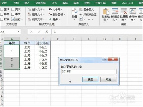 Excel合并单元格加序号和字符指定位置加文本