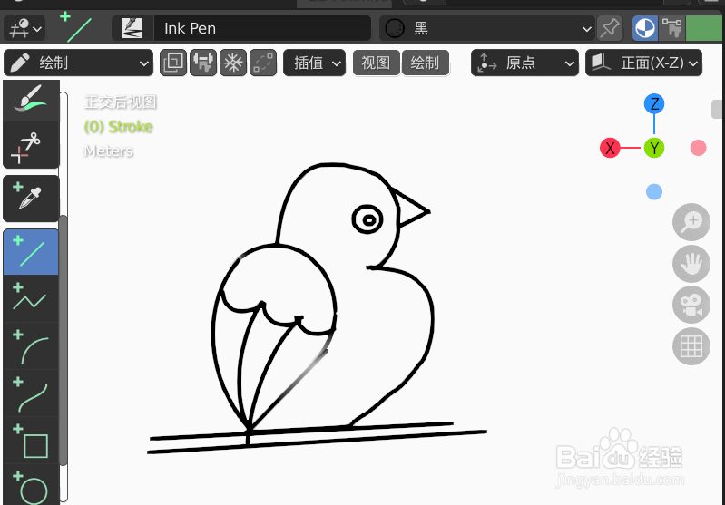 如何使用blender设计小鸟站在树枝上2D简图模型