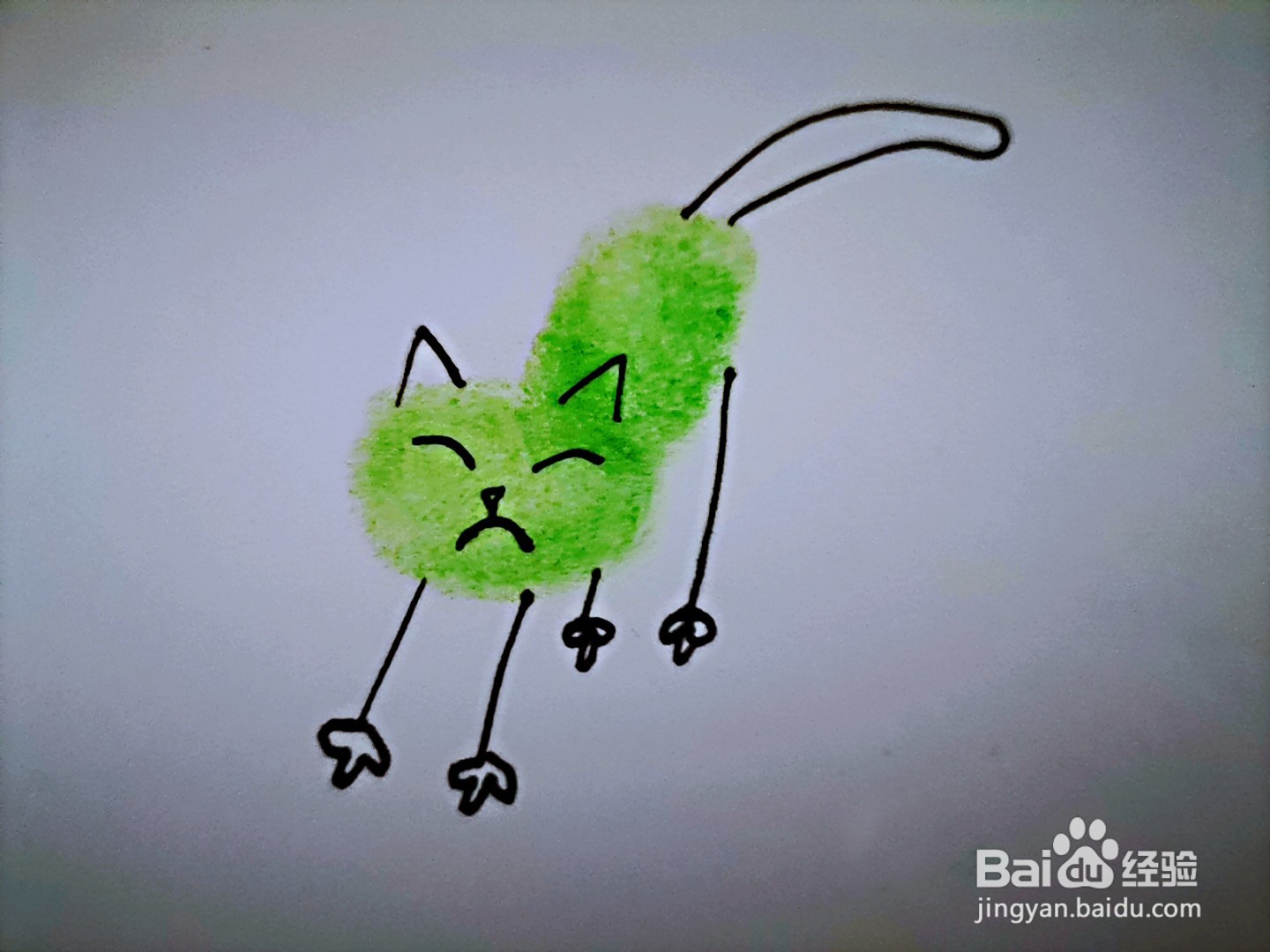 如何用手指印画一只伸懒腰的猫