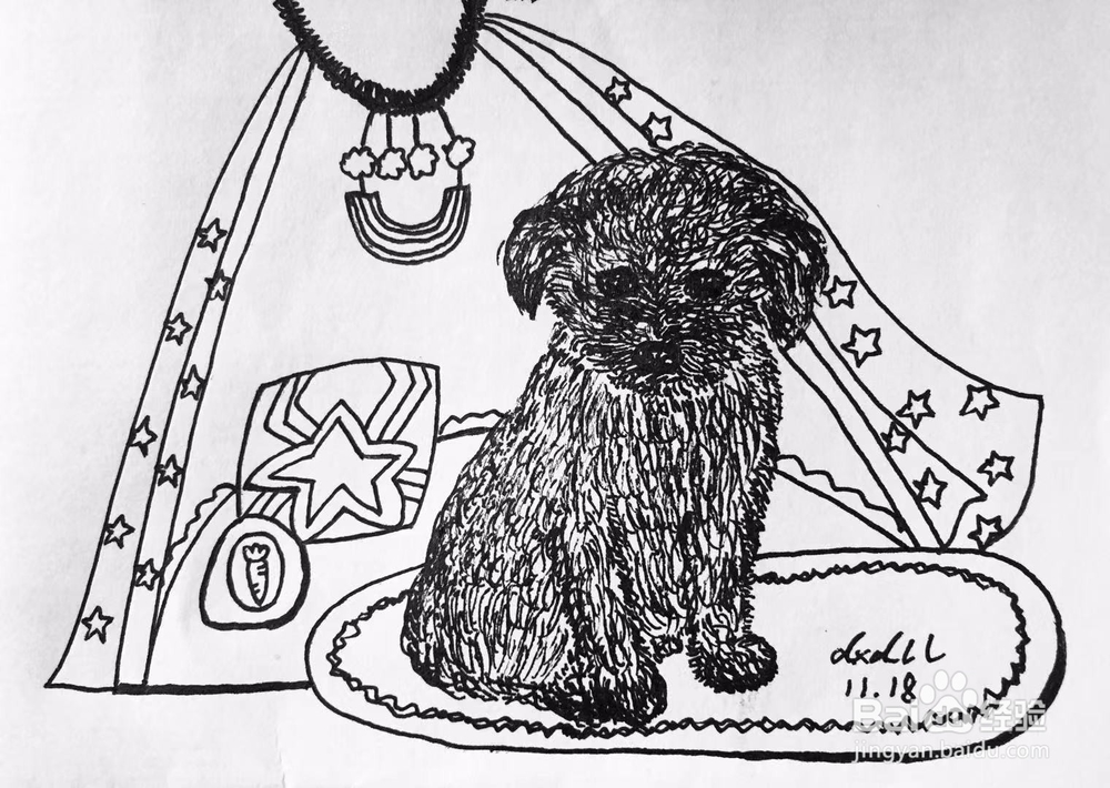 茉莉蜡笔手绘之小泰迪犬