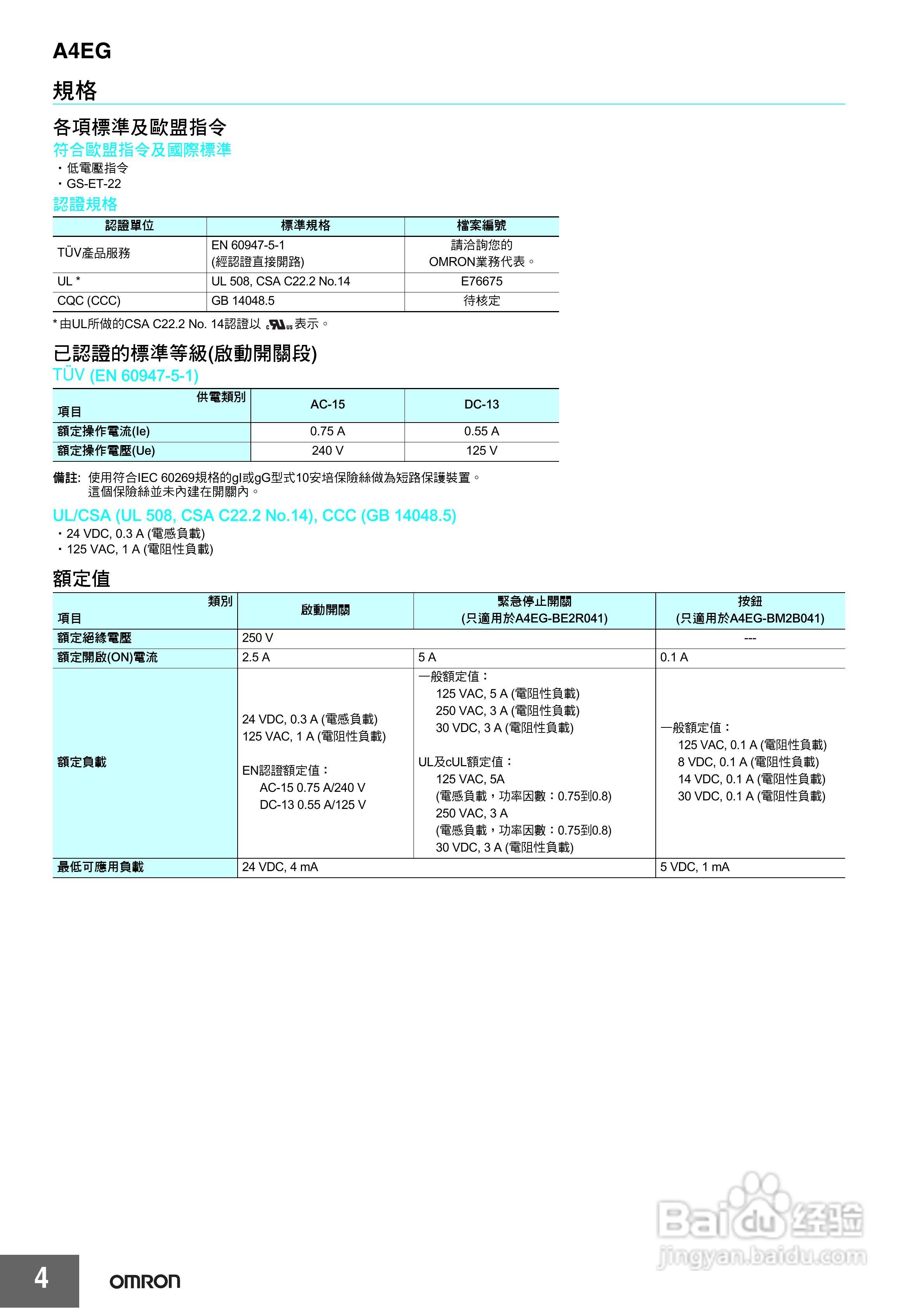 OMRON A4EG抓握式启动开关说明书:[1]