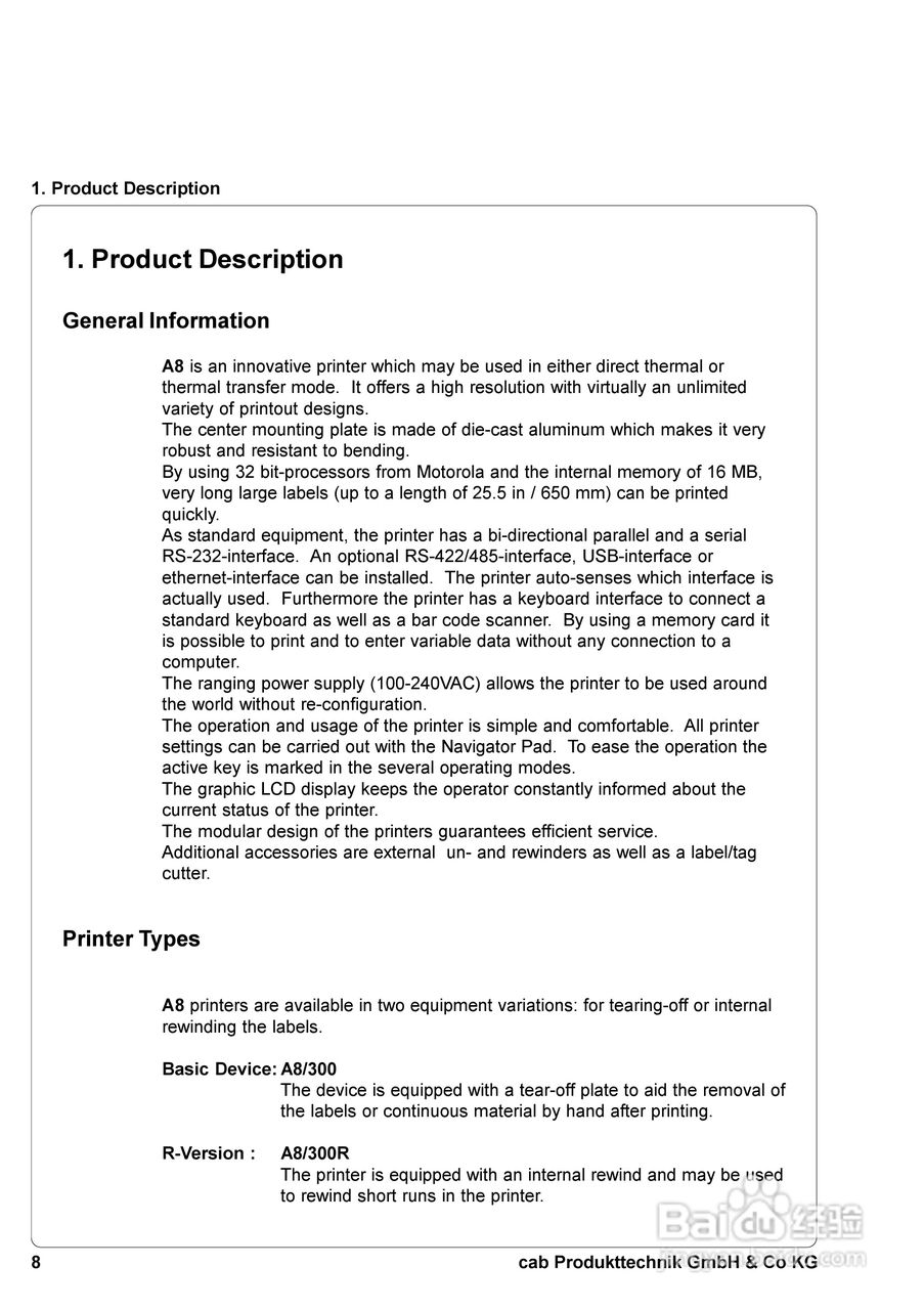 cab A8300打印机使用说明书:[1]