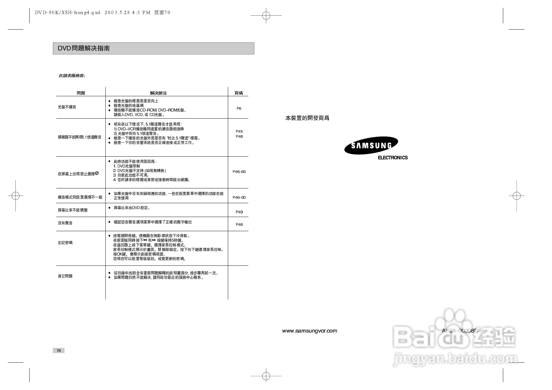 三星DVD-V90K录像数字视盘一体机使用说明书:[2]