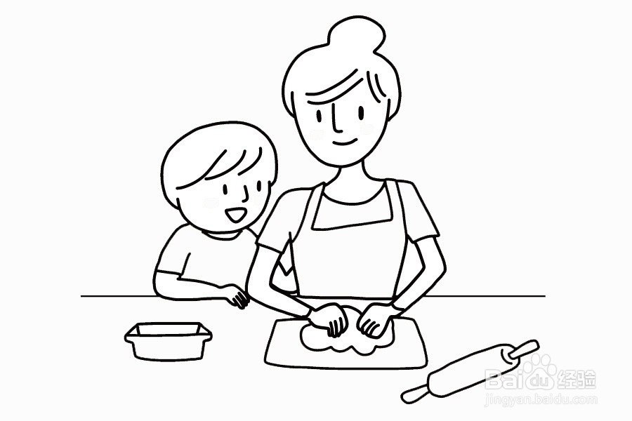 和妈妈一起包饺子的简笔画