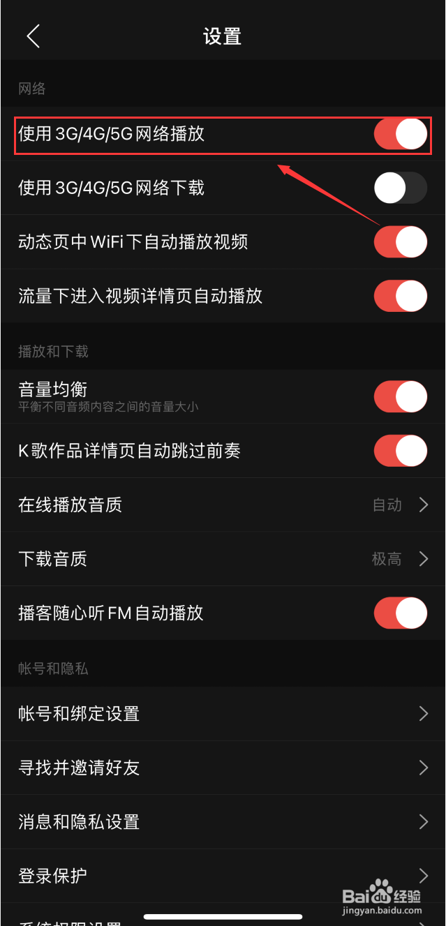 网易云音乐关闭使用3G/4G/5G网络播放