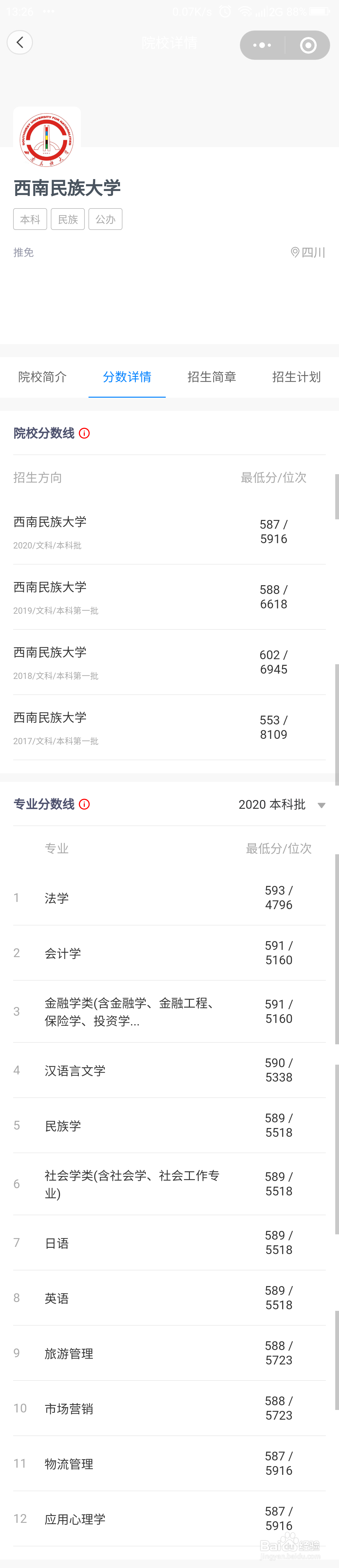 高考志愿填报中查询分数对应专业录取分数及排位
