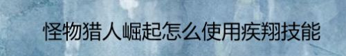 怪物猎人崛起怎么使用疾翔技能