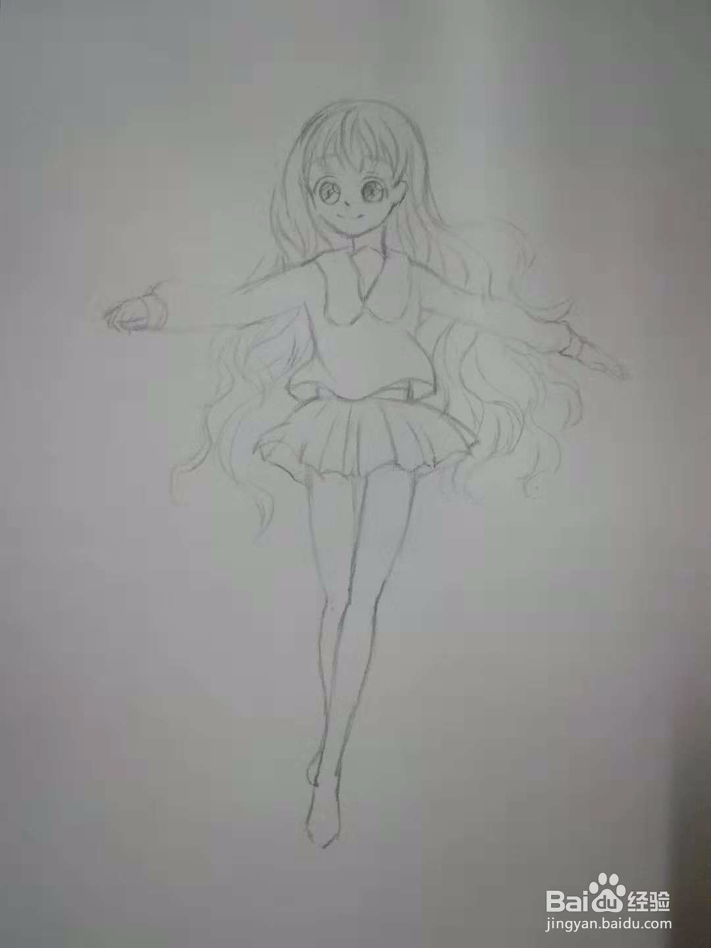 俏皮水手服漫画少女手绘插画线稿教程