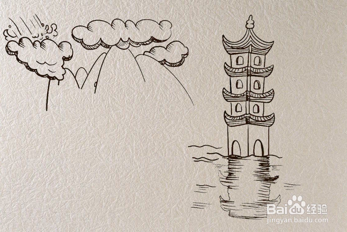 6月27日望湖楼醉书诗配画简笔画