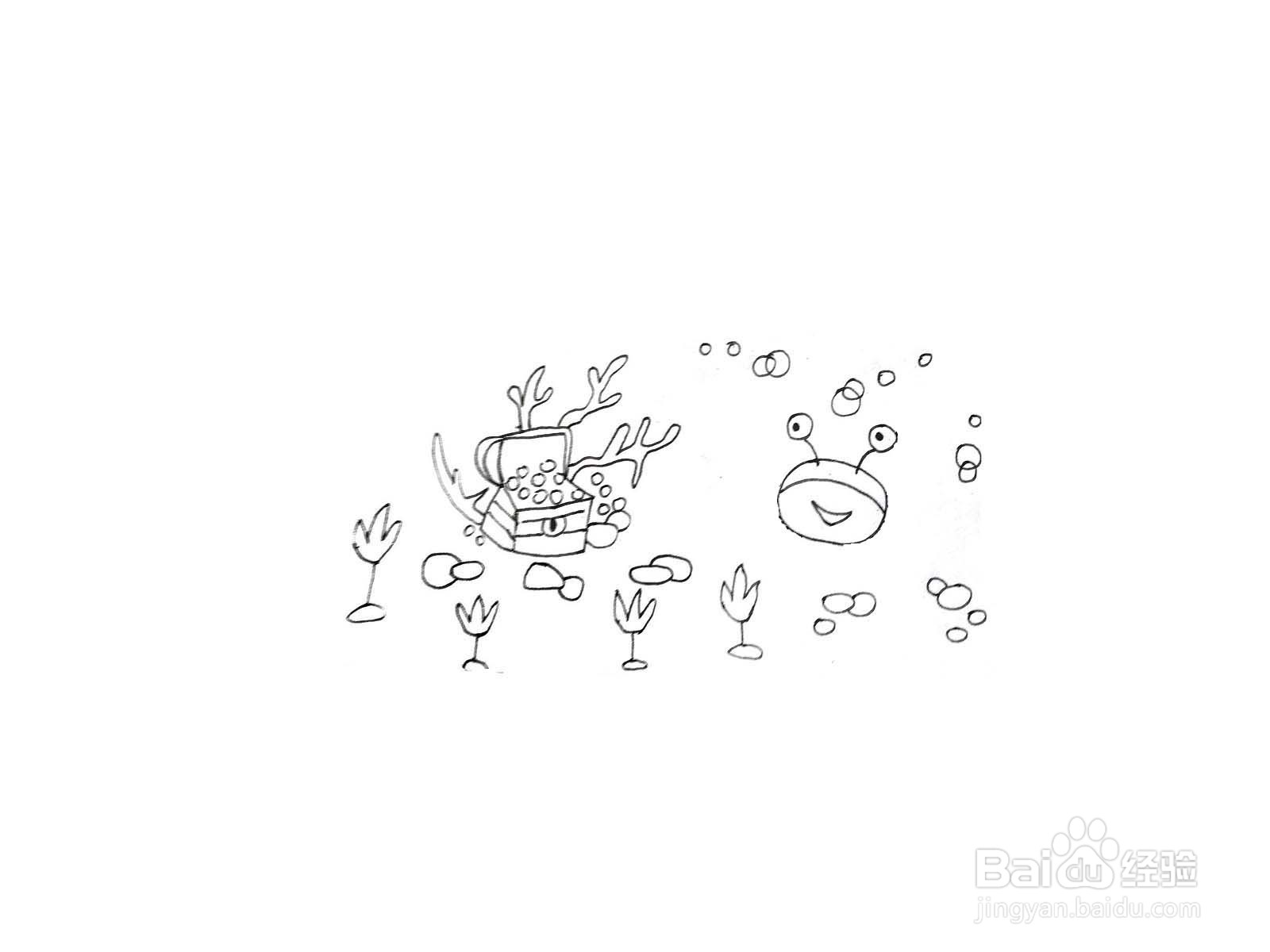 一笔一笔教你画螃蟹和宝箱水彩画