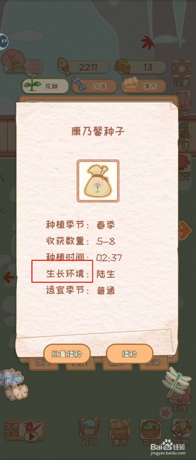 花店物语如何查看康乃馨种子的生长环境