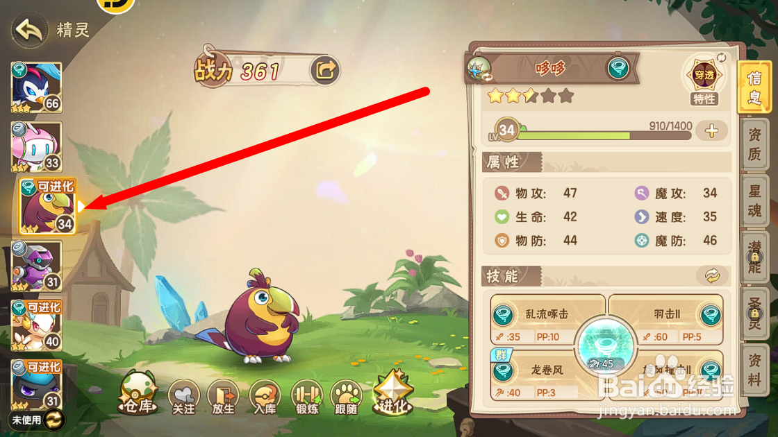 西普大陆怎么查看尖嘴哆哆进化【六维属性】？