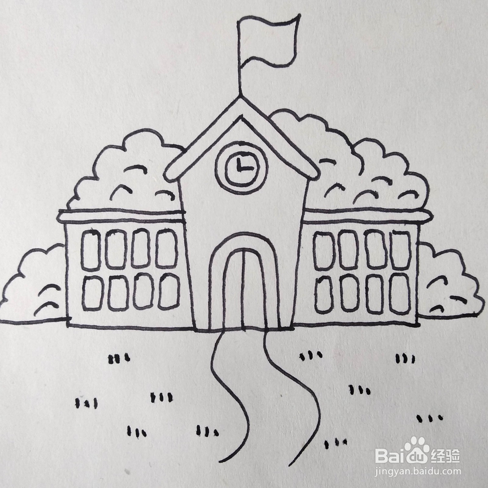 怎么画好看的学校建筑卡通简笔画?儿童画教程