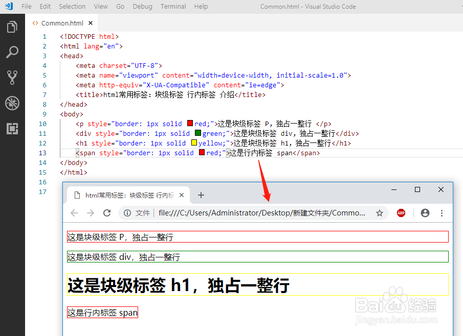 html常用标签：块级标签 行内标签 介绍