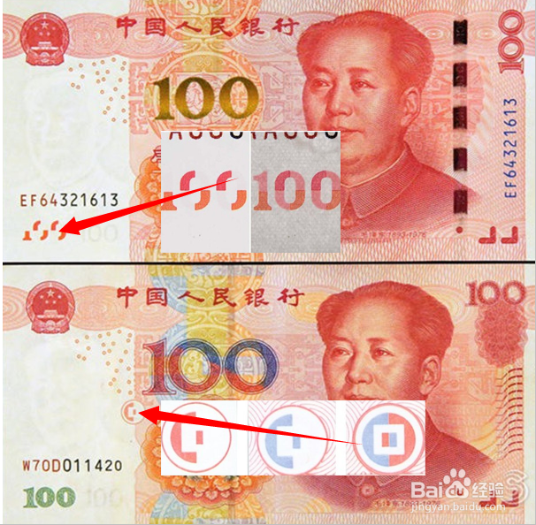 新旧版人民币对照防伪详细图解