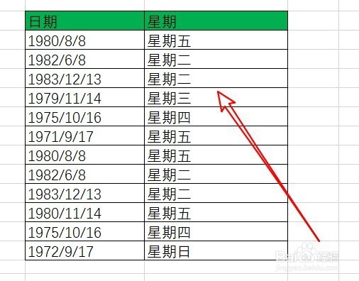 excel2016怎么样快速批量输入日期对应的星期几