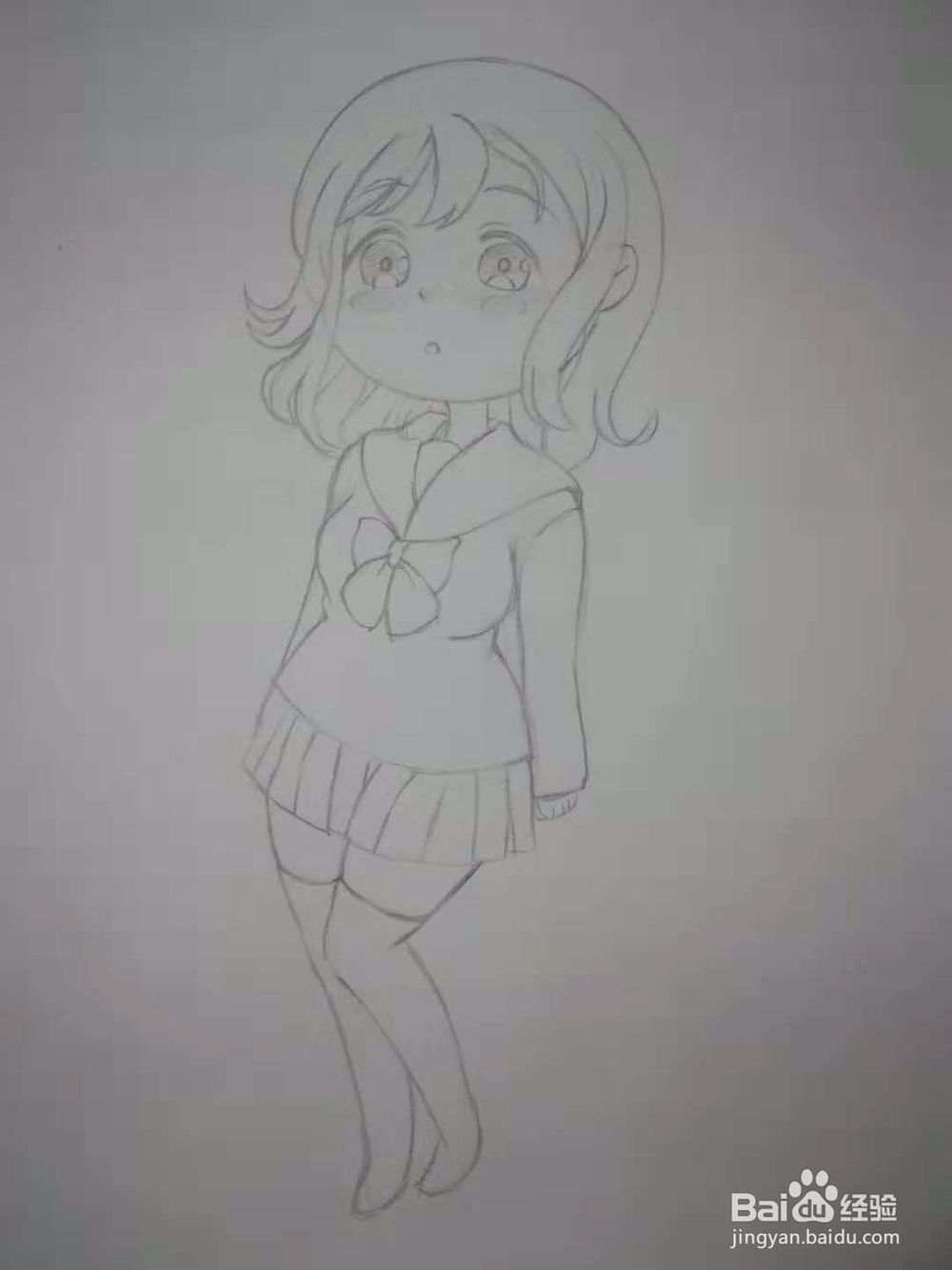 漫画水手服高中生人物手绘插画线稿教程