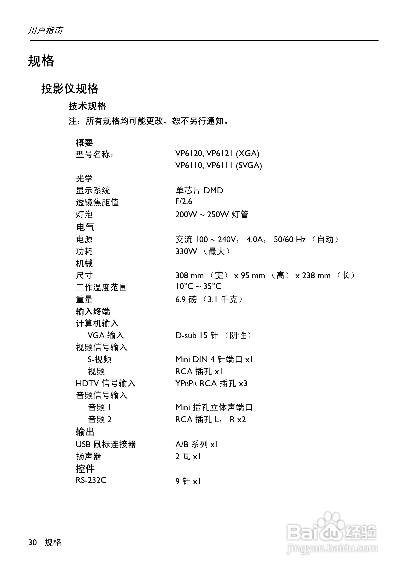 惠普(康柏) HP vp6121 Digital Projector投影机说明:[3]