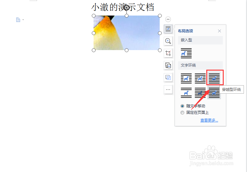 Word文档怎么把图片和文字设置成穿越型环绕