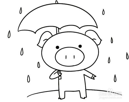 谷雨画小猪打伞简笔画