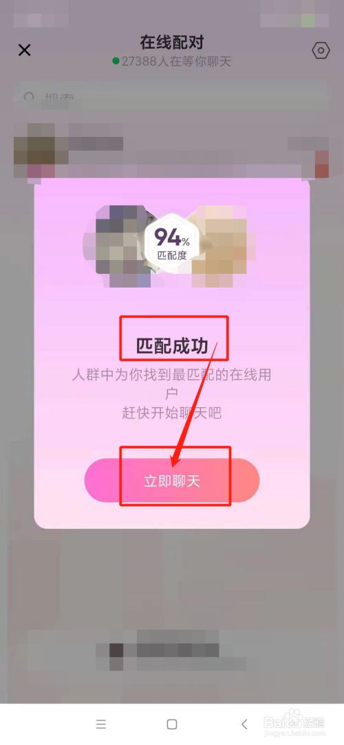 匹配成功后,点击"立即聊天",即可完成在线配对.