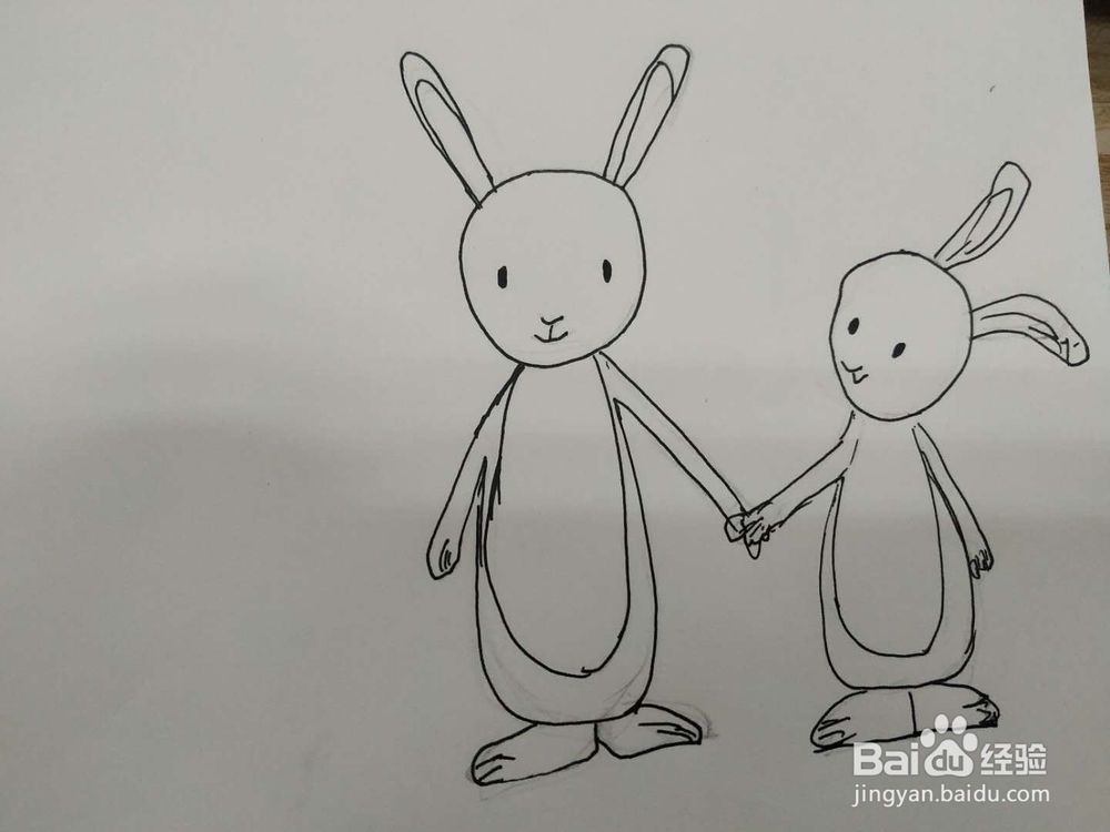 两只小兔子简笔画的画法-怎么画小兔子手拉手