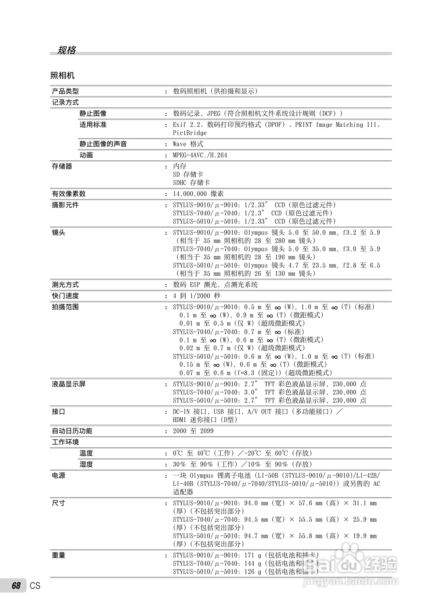 OLYMPUS 数码照相机STYLUS-9010/7040/5010使用说明书:[7]