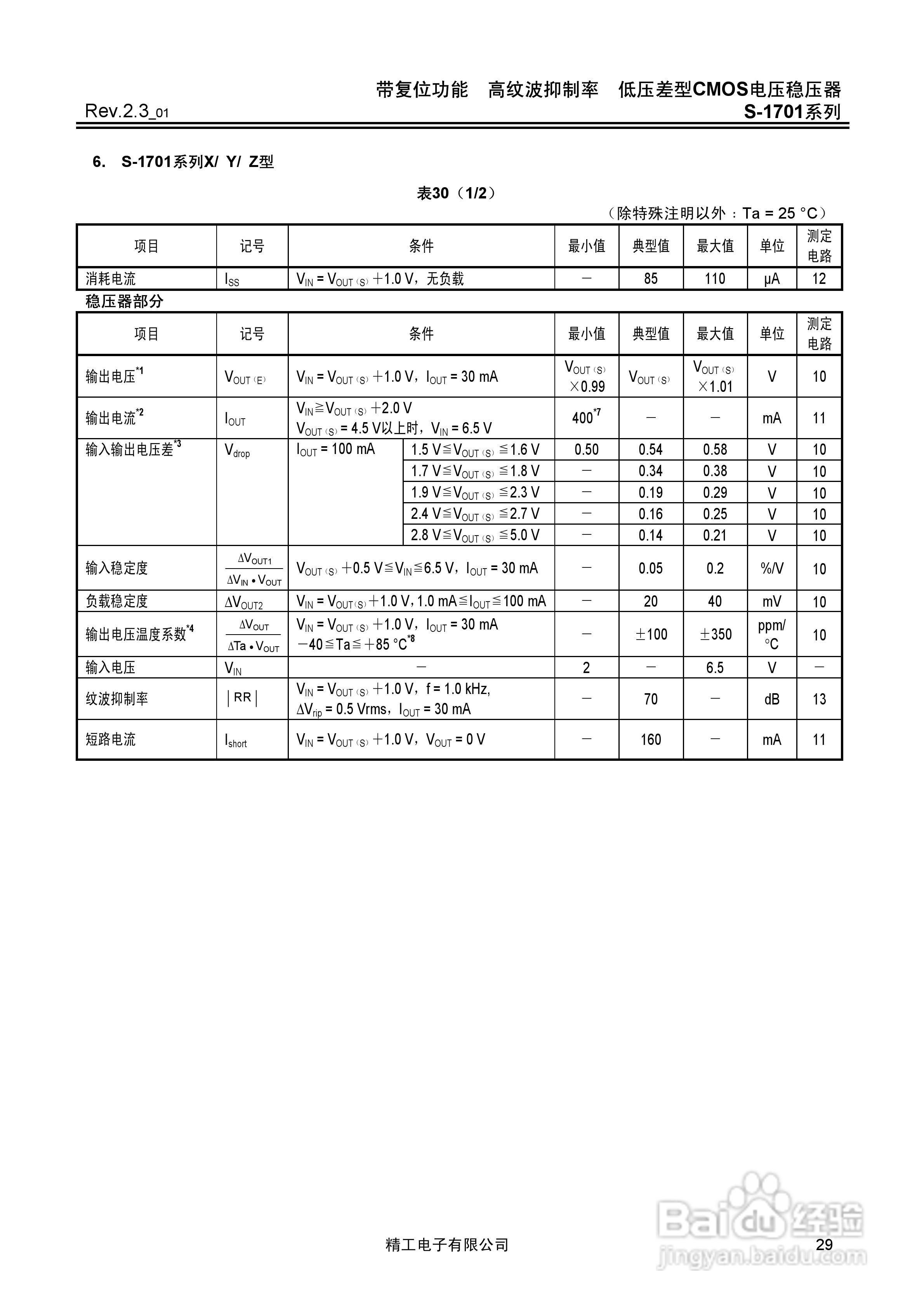 精工电子S-1701系列CMOS电压稳压器说明书:[3]