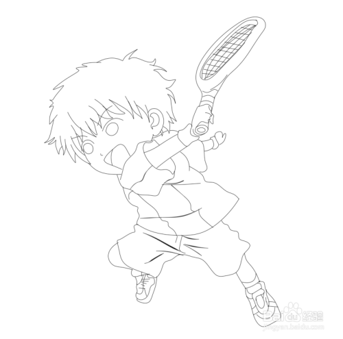 简笔画--q版打羽毛球的男孩画法