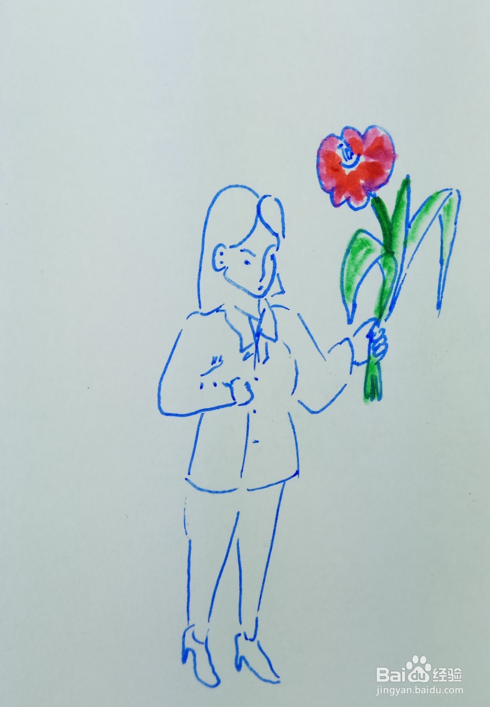 怎样画儿童简笔画拿起一朵漂亮的鲜花？