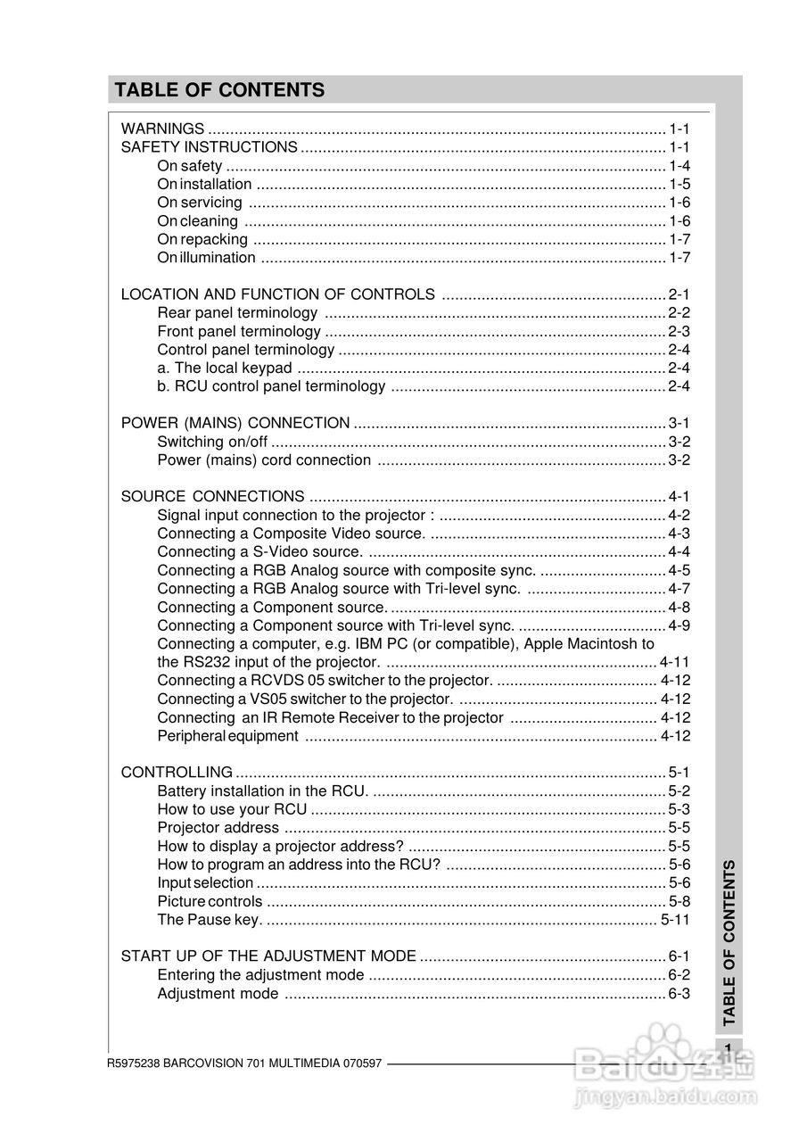 Barco巴可 VISION 701投影机说明书:[1]