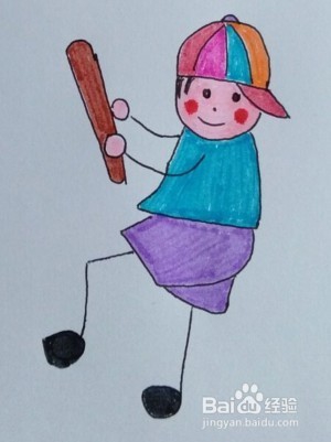 <b>打棒球的小男孩，涂色简笔画</b>