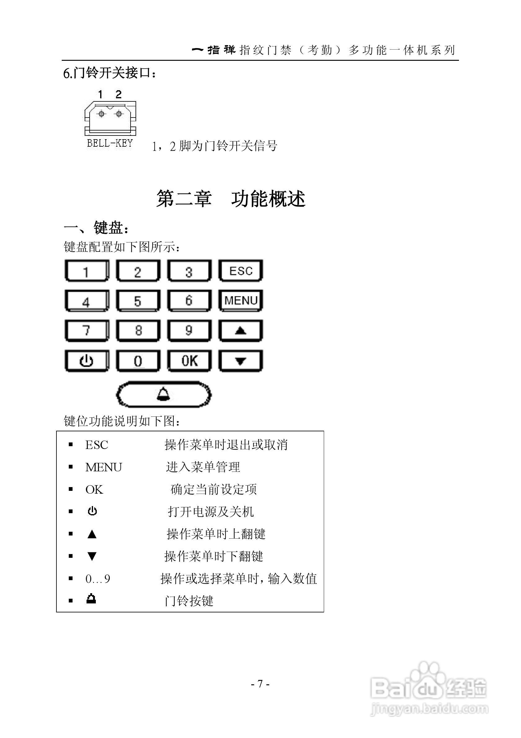 一指禅指JZA3001纹门禁（考勤）多功能一体机说明书:[1]