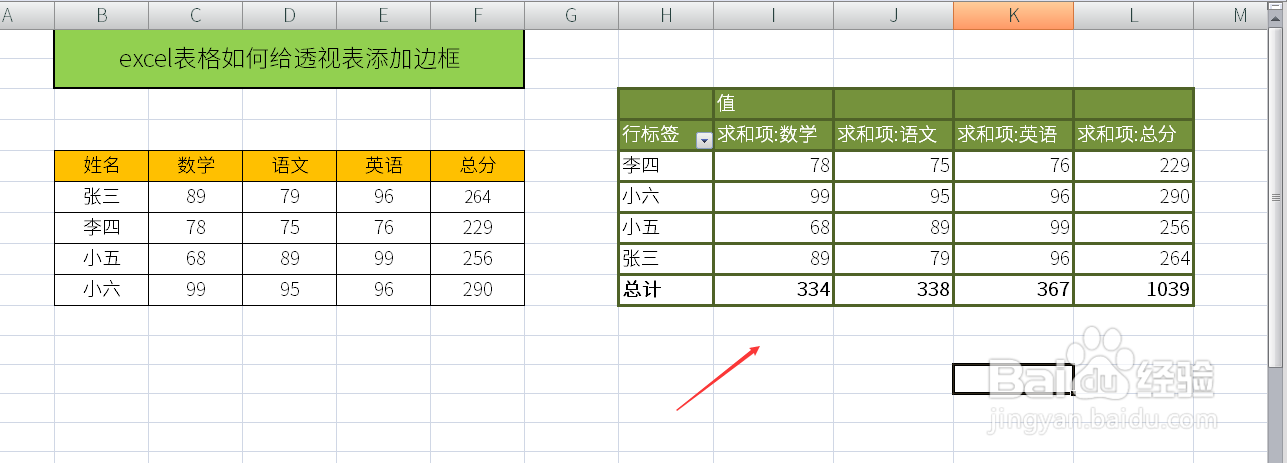 excel表格如何给透视表添加边框