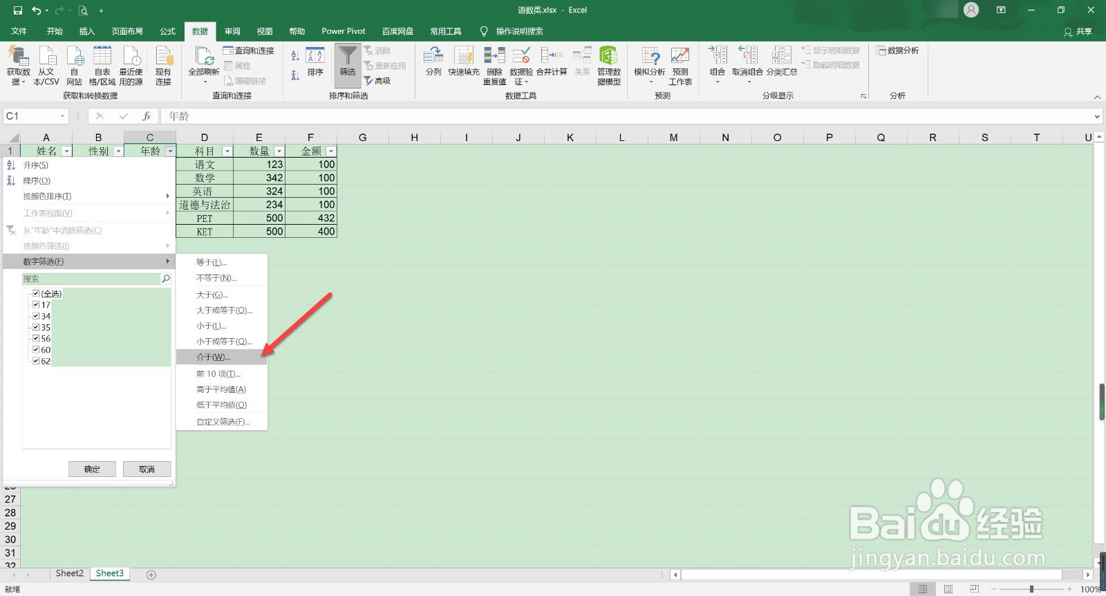在工作表中18到60周岁咋筛选