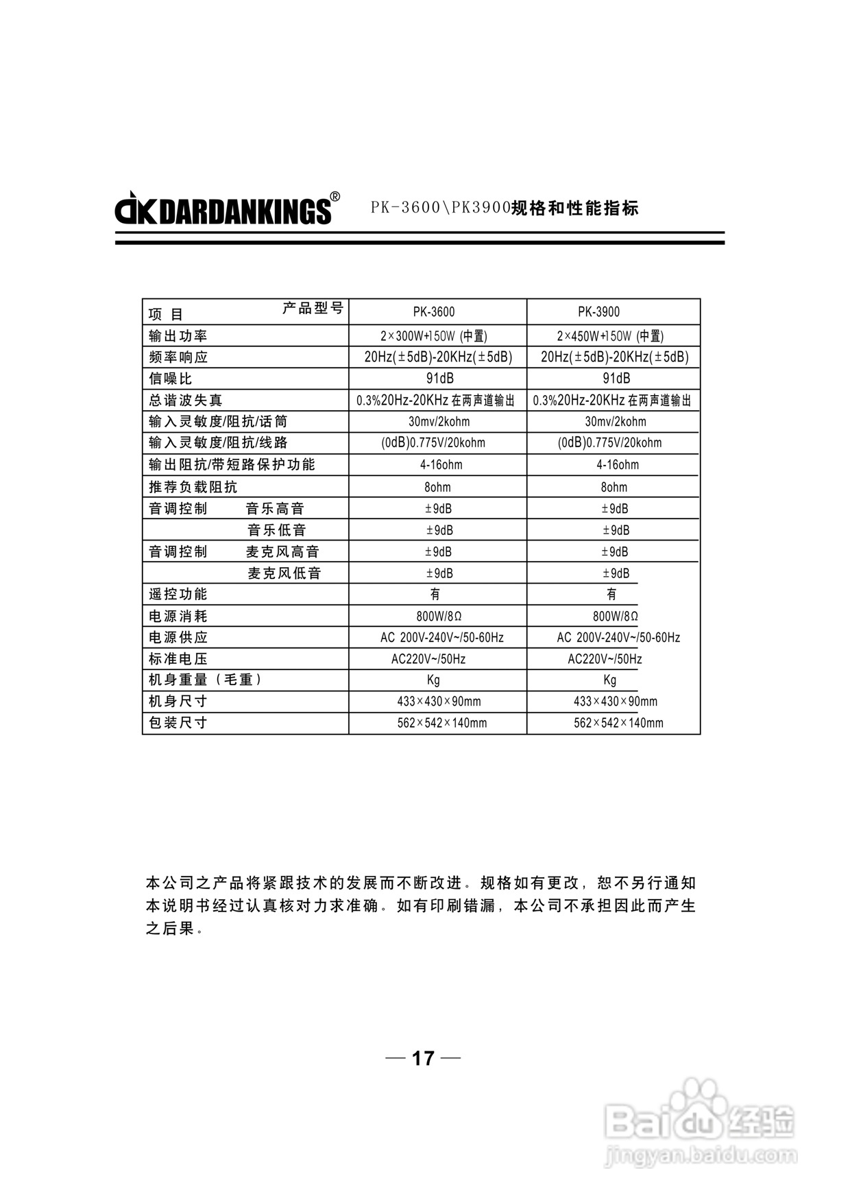 帝肯专业KTV功放PK3900使用说明书:[1]