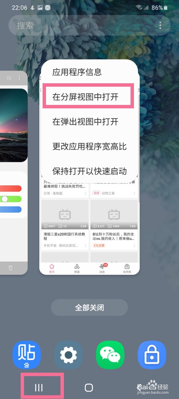 三星galaxyzflip3怎么设置分屏视图